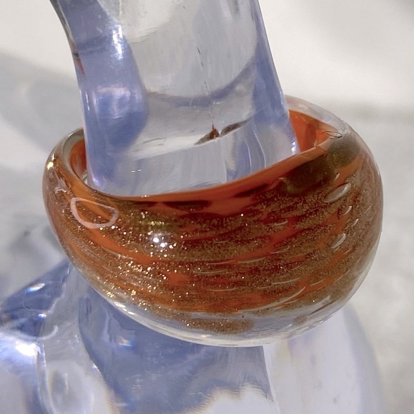 Vintage Art Glass Handmade Orange & Bronze Glitter Band Ring - Picture 6 of 11